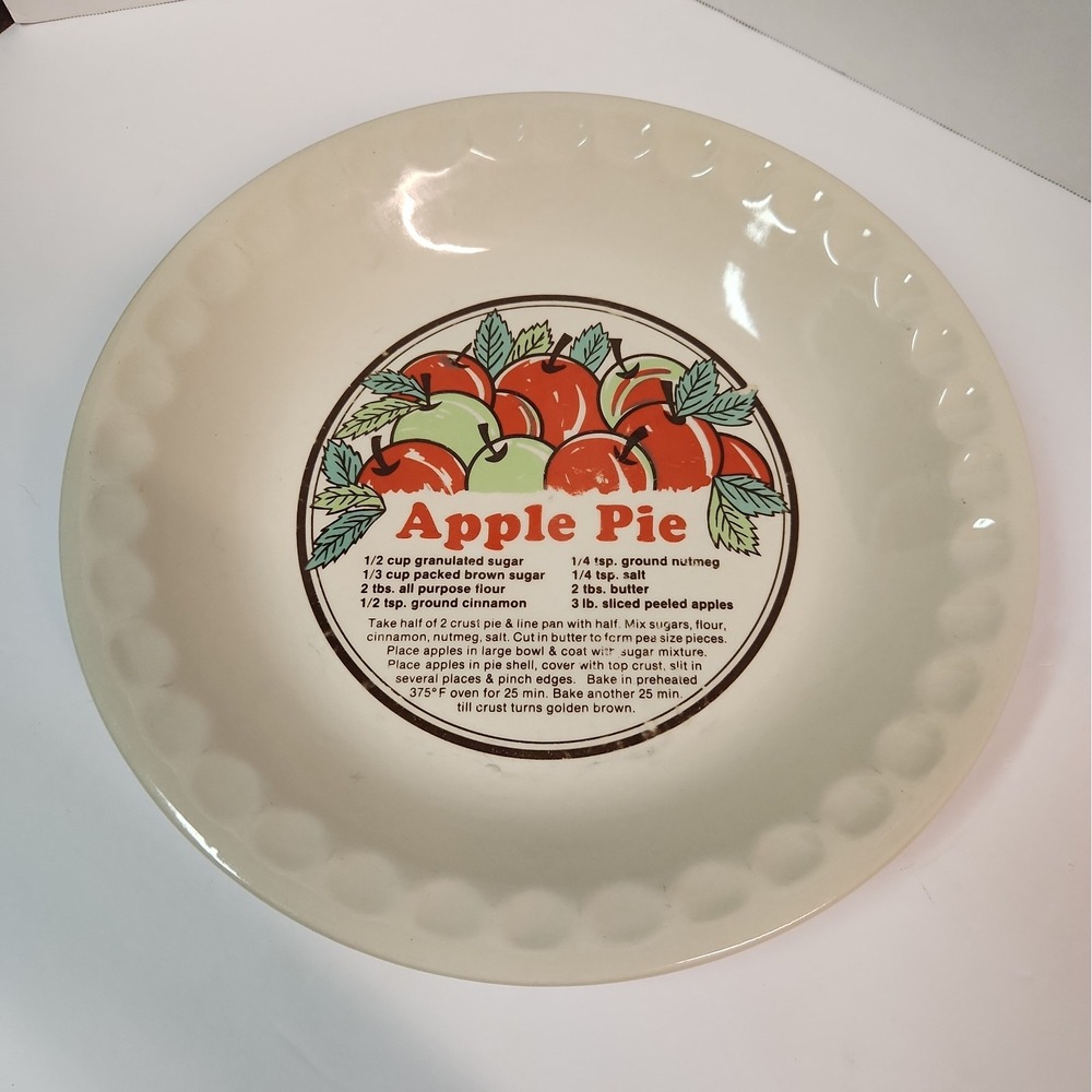 Sunnycraft Apple Pie Plate Stoneware 11" Recipe Dish Collectible VTG Kitchen